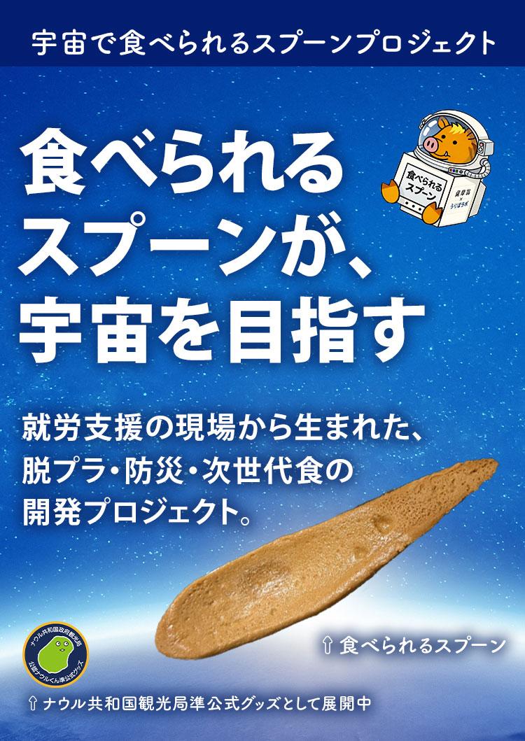 宇宙で食べられるスプーンプロジェクト メインビジュアル：食べられるスプーンが、宇宙を目指す